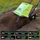 LOVTILLER 12 Inch Small Electric Corded Garden Tiller Cultivator 15 AMP Power Rototiller for Gardening with Adjustable Wheels