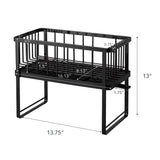 YAMAZAKI Home Tower Two-Tier Adjustable Dish Drainer Rack, Compact Drying Rack with Hooks, Utensils Holder - Steel -