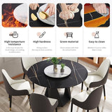 Montary 7 Piece Modern Dining Table Chairs Set of 6, Round 53" D Faux Marble
