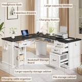 Farmhouse L Shaped Executive Desk with 4 Drawers, Home Office Desk