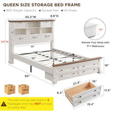 Wood Queen Size Bed Frame with 54" Tall Storage Headboard Charging Station