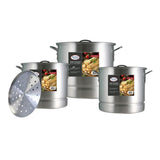Alpine Cuisine 9-Piece Aluminum Steamer Pot Set with 56, 74.6 and 92.5 L Stock Pots, Heavy-Duty Lightweight Design for Seafood, Tamales, Pasta & Large-Batch Cooking