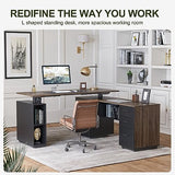 Executive L Shaped Standing Desk with 3-Drawer File Cabinet, 63" Electric Height Adjustable Stand up Desk for Home Office