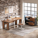 63" Executive Desk, Modern Office Desk with Privacy Panel & Metal Frame, Large Computer Desk for Home Office (Brown & Black, Only Table)
