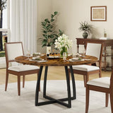 47.2 Inch Round Dining Table for 4-6, Farmhouse Style with Retro Tabletop and Curved Legs, Rustic Brown and Black TCZ13BF