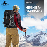 MIVENTO 35L Hiking Backpack - Water-Resistant Nylon Bag with Top Flap Cover, Camping Travel Daypack for Men Women ﻿ (Black)