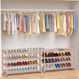 NEYCIL Large Shoe Rack 8 Tier Shoe Organizer, Heavy Duty Metal 4-Tier Stackable Shoe Storage Vertical Shoe Rack for Closet Front Door Entrance, Up to 50 Pairs, 44.8" W x 11.4" D x 56.7" H, Pink