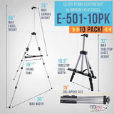 U.S. Art Supply 66" Silver Metal Tripod Easel Display (10 Pack) - Adjustable 18"- 5.5', Holds 36" Canvas - Floor