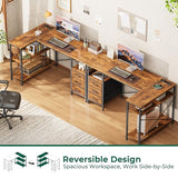 Huuger L Shaped Office Desk with Power Outlets, 47 Inch Computer Desk with 3 Drawers, Rustic Brown