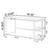 EXCEFUR White Computer Desk, Modern Home Office Desk with Storage Shelf, Wood and Metal Writing Study Table for Living Room Bedroom, 53 Inch
