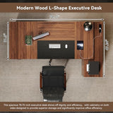 Executive L-Shaped Desk with Storage Cabinet, 78-Inch Large Home Office Desks with Power Outlet and Lateral File Cabinet