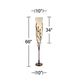 Franklin Iron Works Folia Industrial Rustic 66" Tall Floor Lamp Standing with Smart Socket Oil Rubbed Bronze Organic Vine Leaf Tapering Cone Linen Shade for Living Room Bedroom Office House