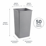 Getzi 5 Pack Gray 50 Gallon Square Commercial Trash Can, Heavy Duty Resin Waste Bin