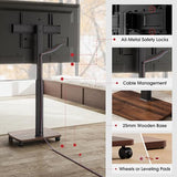 AOKCOS Rolling TV Stand for 43 50 55 60 65 70 75 Inch TVs, Portable Mobile TV Stand on Wheels, 10-Level Height Adjustable TV Cart with Swivel & Tilt Mount for Bedroom/Living Room/Office/Corner