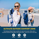 GCI Outdoor Backpack Beach Chair | Reclining Folding Chair with Durable Armrests, Drink Holder & Carry Straps, Perfect for Beach Trips & Picnics — Nautical Blue