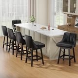 YaFiti 26" Leather Swivel Bar Stools Set of 4 with Back & Wood Legs, Black