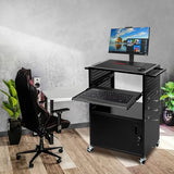 Mobile AV Cart with Locking Cabinet & Wheels, Heavy Duty Rolling Media Cart with Customized Pegboard & Hooks