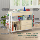 Anrigeail Wrapping Paper Storage & Organizer, Craft Cart with Ribbon & Gift Bag Storage, Wrapping Paper Organizer Holder(3 Wooden Drawers- Oak)