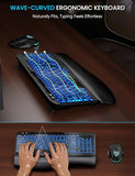 MA22 Pro Wireless Keyboard and Mouse Combo - Ergonomic Wave Keyboard with Soft Leather Wrist Rest