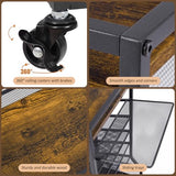 ThreeHio 7 Tier Rolling File Cart with Sliding Trays, Wood Metal File Organizer Beside Desk