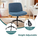 OLIXIS Criss Cross Chair with Wheels Wide Cross Legged Office Desk Vanity Chair, Blue