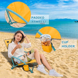 NORTHROAD Low Folding Beach Chair,Portable Lightweight Lowback Sling Chair, Outdoor Low Seat Camping Chair w/Cup Holder & Carry Bag for Sand Camping Lawn Picnic Festival,Orange