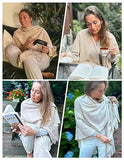 PULI Womens Cream Large Cross Front Poncho Sweater Wrap Topper Knitted Elegant Shawls Cape for Fall Winter