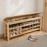 IUNVR Shoe Rack Bench Seat Rubberwood 3-Tier Wooden Storage Bench 550lbs Compact Mid-Century Modern Design for Entryway, Hallway, Closet, Front Door Entrance, Foyer