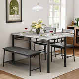 IRONCK Dining Table Set for 4, Kitchen Table with Upholstered Bench and 2 Chairs