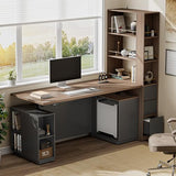 Adjustable Electric Stand Up Wood Desk with Privacy Panel, AC/USB, Large One-Piece Destop