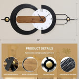 Anmotpe Modern Minimalist Wall Clocks,Black Metal & Wood Geometric Design Large Wall Clocks,Silent Non-Ticking Battery Operated,for Living Room Home Office Wall Art