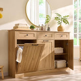 IFBUY Triple Tilt Out Laundry Hamper Cabinet, 20 Gallon Farmhouse Trash Can Cabinet w/Drawer & Adjustable Shelf