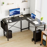 50" x 43.3" L Shaped Computer Desk with Side Storage Pocket & Computer Tower Shelf, Modern Black Corner Desk Office Writing Table with Metal X-Frame for Home Office, Black