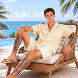 GINGTTO Mens Vacation Outfits Sets Summer Outfits for Men 2 Piece Set Beach Shirt and Short Sets Khaki XL