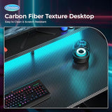 AODK Computer Desk, 48 Inch Gaming Desk with Led Lights & Power Outlet, Office Desk with Storage Shelves, Carbon Fiber Black