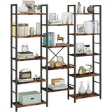 Shintenchi Triple Column 5 Tier Bookshelf, Industrial Large Bookcase Display Shelves