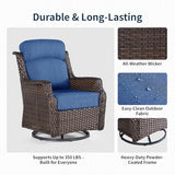 AOGROD Outdoor Wicker Swivel Rocker Chair with 6-Inch Thick Cushions, High Back Patio Glider Chair, 360° Swivel & Rocking Motion for Porch, Deck, Balcony, Poolside, Brown/Blue