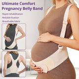 Maternity Belly Band with Back Support – Over-the-Shoulder Pregnancy Support Belt with Lumbar Support, Breathable Mesh Design, Strong Adjustable Hook & Loop Straps, No Digging Comfort for All-Day Wear (Beige, Large（154-187LB）)