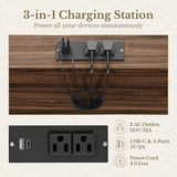 3 Drawer File Cabinet, Fluted Wood Lateral Filing Cabinet with Charging Station for Home Office