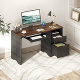 Bestier Computer Desk with Keyboard Tray, 55 inch Office Desk with Power Outlet, Modern Home Office Desk with File Drawer (Walnut with Black