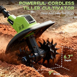 EnduTools Cordless Tiller Cultivator - 21V 360RPM Electric Garden Tiller with 2 * 4.0Ah Batteries & Fast Charger, 9In Tilling Width and 6.7In Depth
