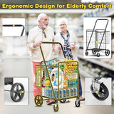 5.0 Cu Ft Folding Shopping Cart - 480 LB Capacity Grocery Cart with 360° Braked Swivel Wheels