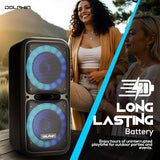 Dolphin Dual 12" Bluetooth Party Speaker - Portable Large Speaker with Wired Microphone, Multicolor LED Lights, USB Playback, Hi-Fi Amplifier, Powerful Bass, 5-Band Equalizer, Long-Lasting Battery