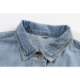 Hixiaohe Spring Summer Jean Jacket for Women Trendy Half Sleeve Button Down Short Denim Jacket Retro Cropped Trucker Coat