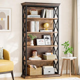 Tribesigns 6-Tier Bookcase, 71 Inches Industrial Bookshelves and Bookcases, Floor Standing 5 Shelf Display Storage Shelves, Brown and Black