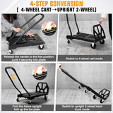 Folding Hand Truck with 4-Wheel Mode, 2 in 1 Collapsible Push Cart & Fold-Up Toe Plate