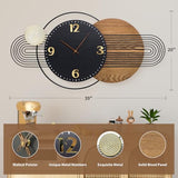 39X20 inch Extra Large Wall Clock - Modern Wood and Metal Decorative Clocks for Living Room, Battery Operated Big Clocks,Silent Non Ticking Hanging Clock for Home Office Wall Art