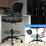 Primy Drafting Chair Tall Office Chair with Flip-up Armrests Executive Ergonomic Computer Standing Desk Chair (Black)