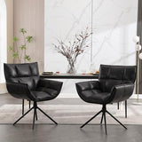 Fahomiss Desk Chair No Wheels, 360° Swivel Mid Century Modern Desk Chairs, Upholstered Faux Leather Swivel Accent Chair(Black, x1)
