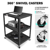 3-Layer Utility Steel AV Cart with Wheels Power Strip, 35" x 25" x 24"-42" Height Adjustable Rolling Projector Cart